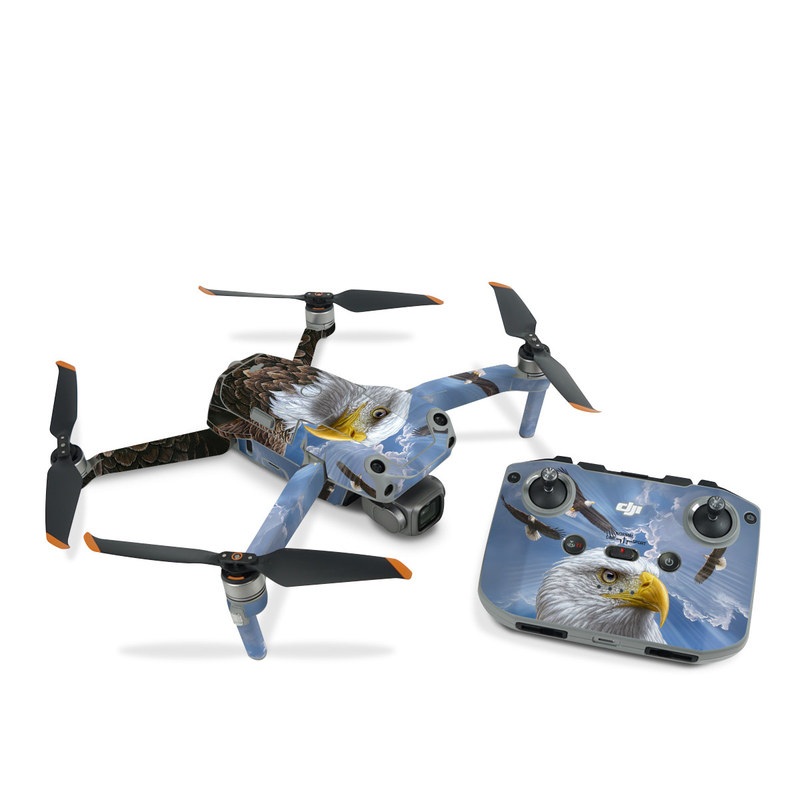 DJI Air 2S Skin design of Bird, Bald eagle, Bird of prey, Vertebrate, Accipitriformes, Accipitridae, Eagle, Nature, Beak, Kite, with blue, brown, white, yellow colors