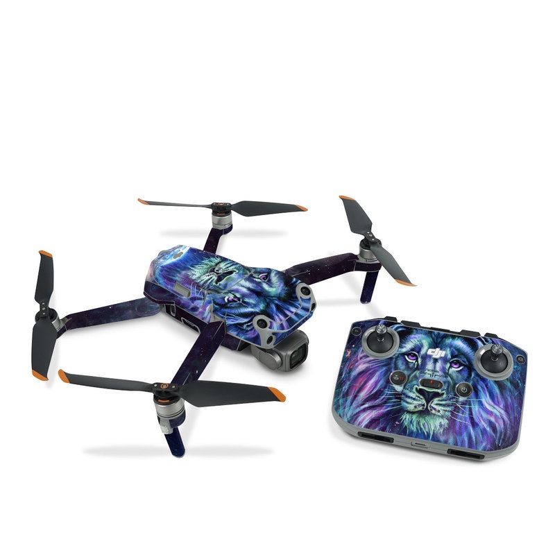 DJI Air 2S Skin design of Lion, Felidae, Purple, Wildlife, Big cats, Illustration, Darkness, Space, Painting, Art, with purple, blue, green, black, white, red colors