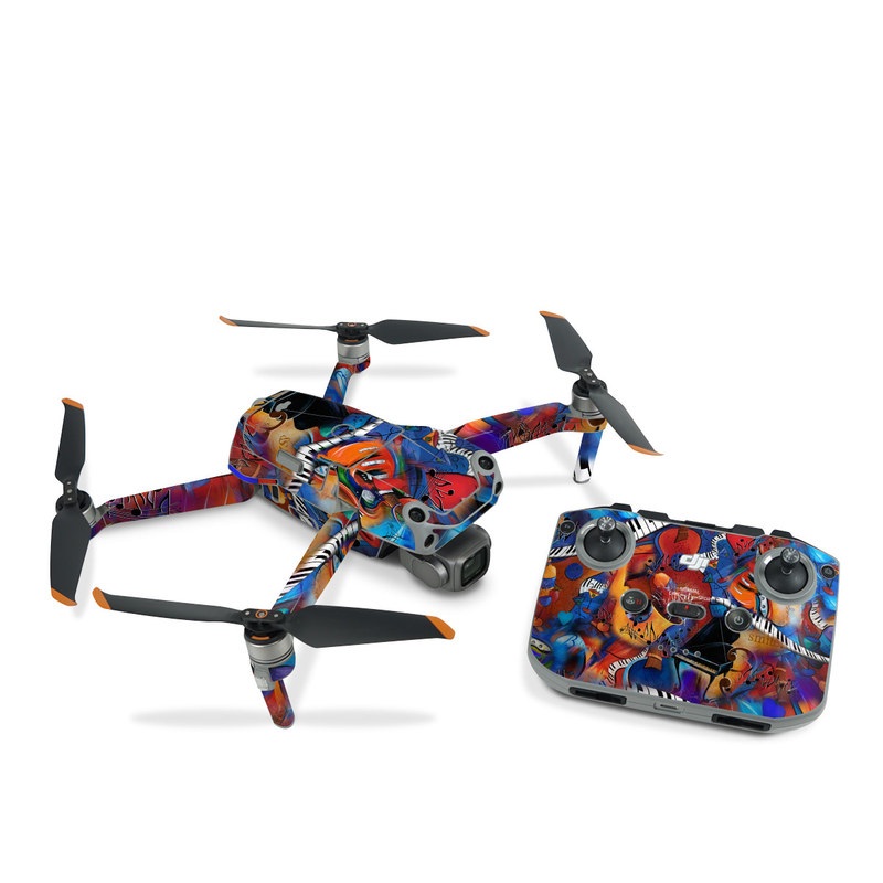 DJI Air 2S Skin design of Art, Graffiti, Mural, Modern art, Street art, Psychedelic art, Fictional character, Graphic design, Visual arts, Animated cartoon, with black, red, blue, gray, green colors