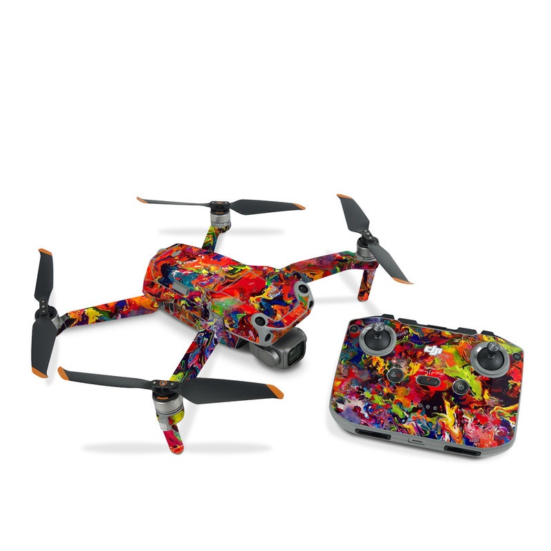 DJI Air 2S Skin design of Colorfulness, Modern art, Acrylic paint, Painting, Visual arts, Art, Psychedelic art, Textile, Pattern, Paint, with red, yellow, green, orange, yellow colors
