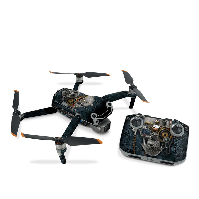 DJI Air 2S Skin design of Engine, Auto part, Still life photography, Personal protective equipment, Illustration, Automotive engine part, Art, with black, gray, red, green colors