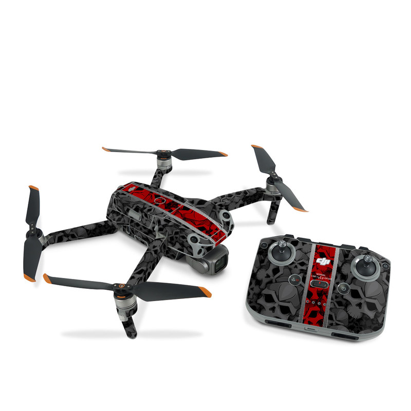 DJI Air 2S Skin design of Font, Text, Pattern, Design, Graphic design, Black-and-white, Monochrome, Graphics, Illustration, Art, with black, red, gray colors
