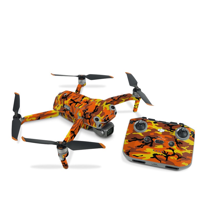 DJI Air 2S Skin design of Military camouflage, Orange, Pattern, Camouflage, Yellow, Brown, Uniform, Design, Tree, Wildlife, with red, green, black colors
