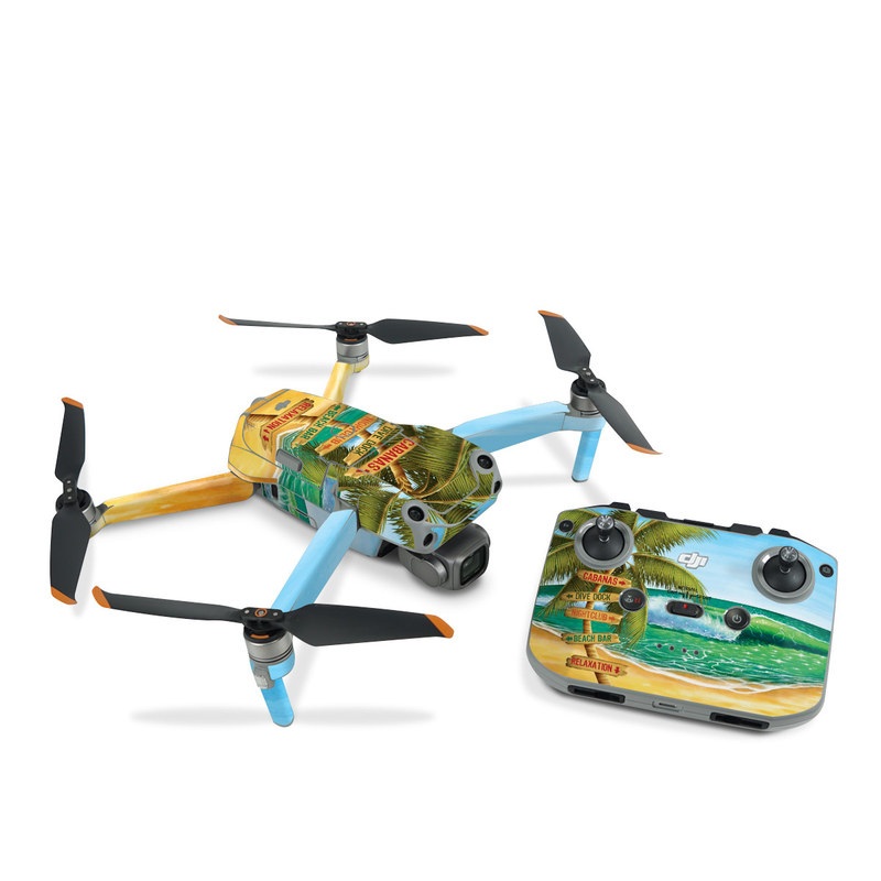 DJI Air 2S Skin design of Palm tree, Arecales, Tropics, Tree, Caribbean, Wave, Water, Coconut, Ocean, Elaeis, with green, purple, gray, black, blue colors