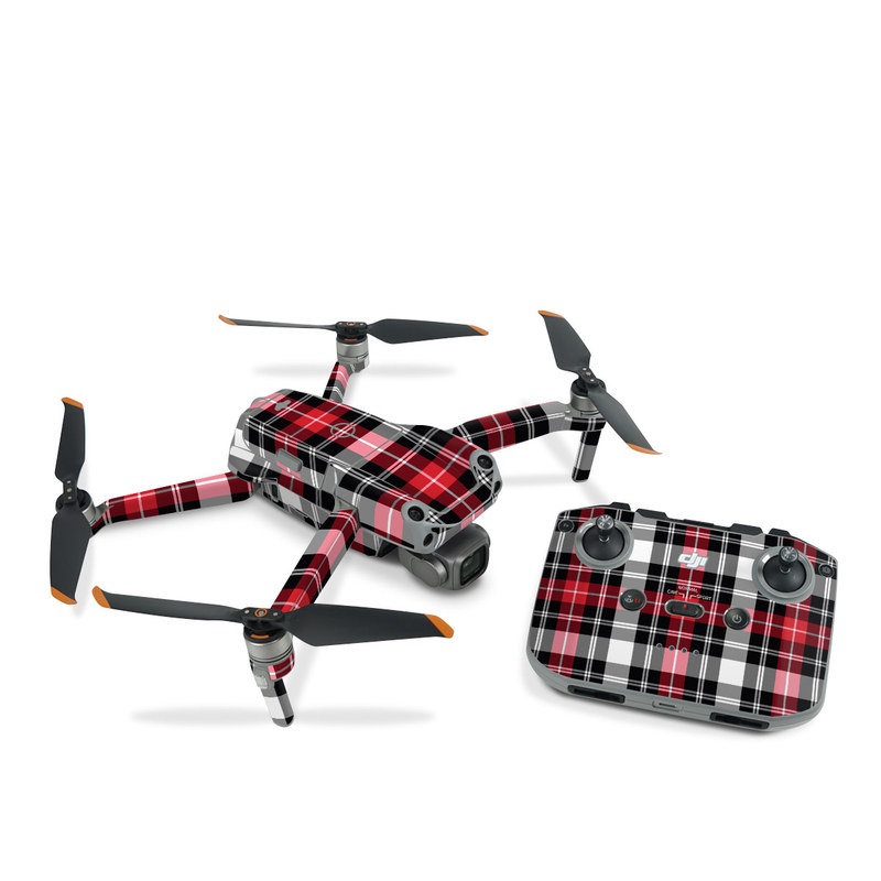 DJI Air 2S Skin design of Plaid, Tartan, Pattern, Red, Textile, Design, Line, Pink, Magenta, Square, with black, gray, pink, red, white colors