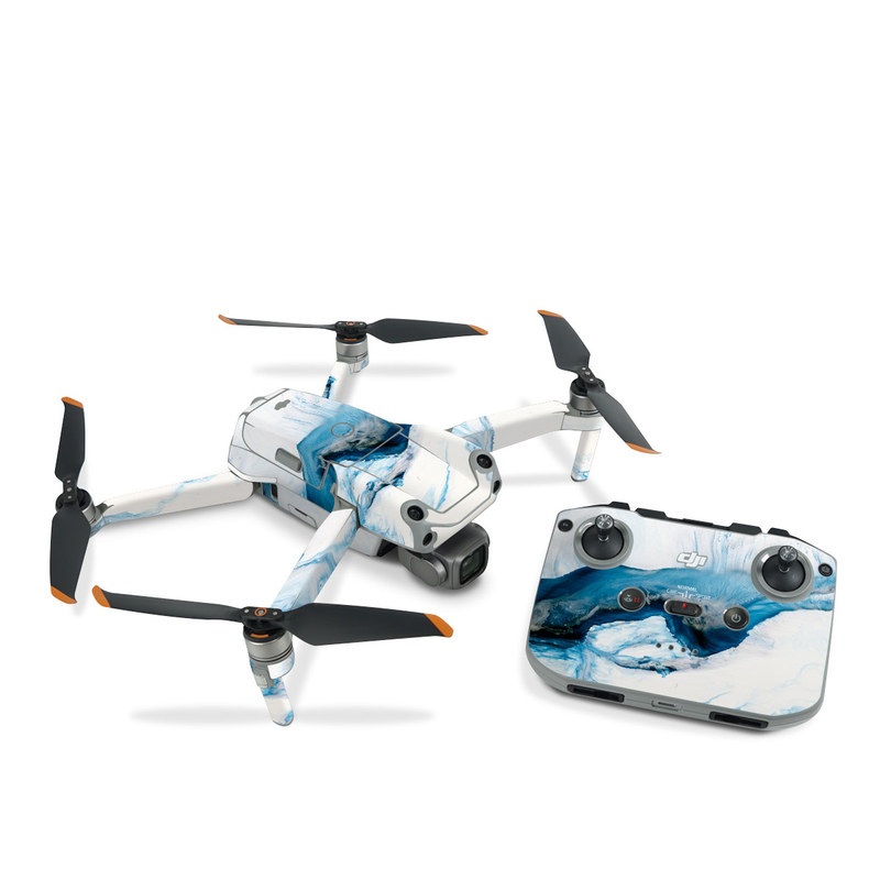 DJI Air 2S Skin design of Glacial landform, Blue, Water, Glacier, Sky, Arctic, Ice cap, Watercolor paint, Drawing, Art with white, blue, black colors