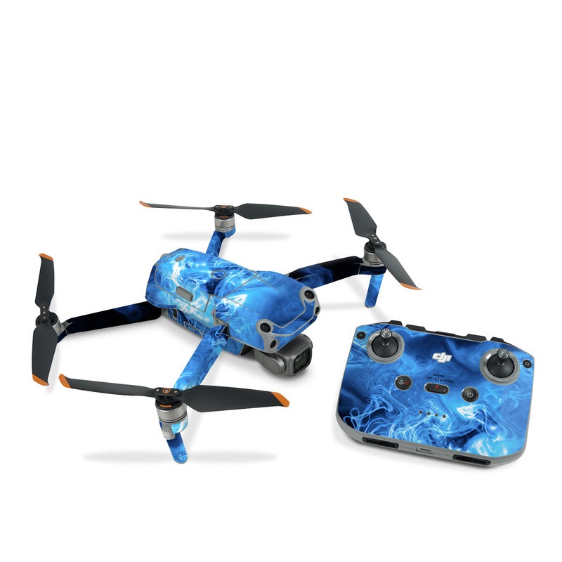 DJI Air 2S Skin design of Blue, Water, Electric blue, Organism, Pattern, Smoke, Liquid, Art, with blue, black, purple colors