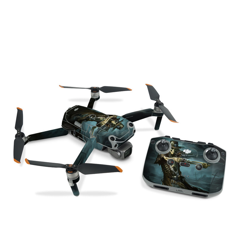 DJI Air 2S Skin design of Cg artwork, Action-adventure game, Darkness, Illustration, Games, Adventure game, Pc game, Woman warrior, Digital compositing, Fictional character, with black, white, blue, gray colors