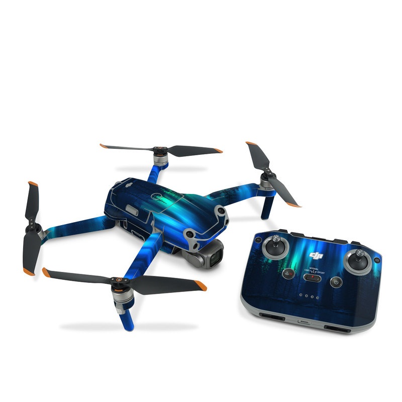 DJI Air 2S Skin design of Blue, Light, Natural environment, Tree, Sky, Forest, Darkness, Aurora, Night, Electric blue, with black, blue colors