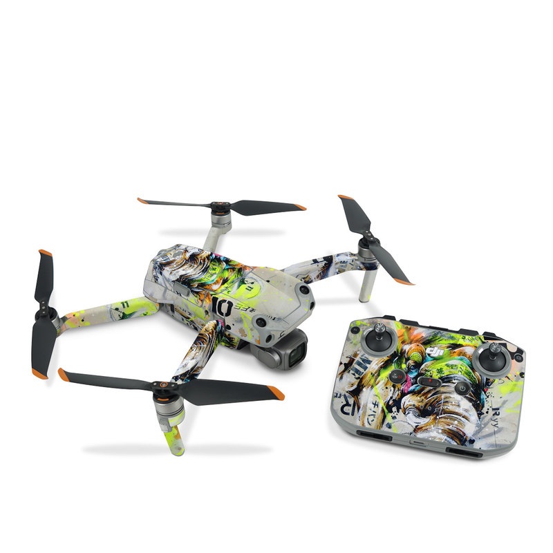 DJI Air 2S Skin design of Watercolor paint, Graphic design, Illustration, Acrylic paint, Art, Modern art, Painting, Visual arts, Paint, Graphics, with gray, black, green, red, blue colors