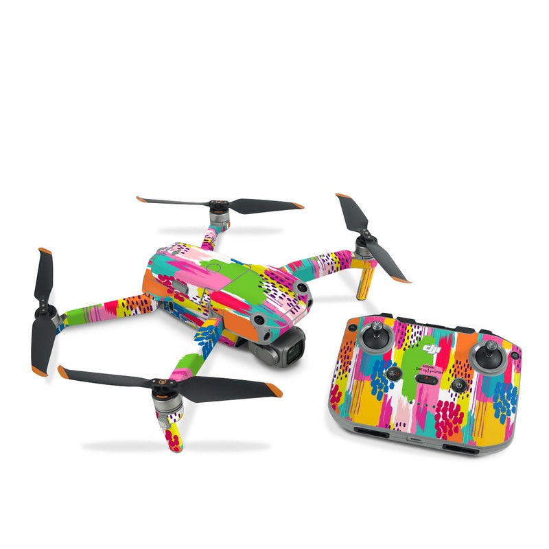 DJI Air 2S Skin design of Colorfulness, Textile, Rectangle, Font, Line, Painting, Art, Magenta, Material property, Pattern, with white, pink, yellow, orange, blue, red colors