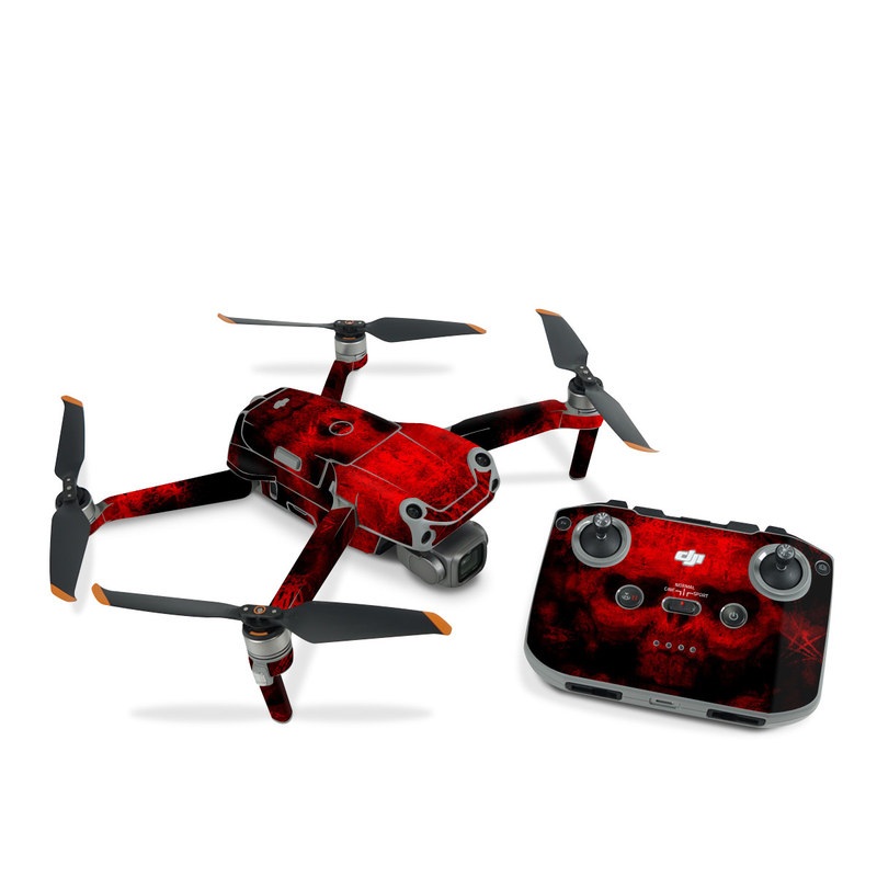 DJI Air 2S Skin design of Red, Skull, Bone, Darkness, Mouth, Graphics, Pattern, Fiction, Art, Fractal art, with black, red colors