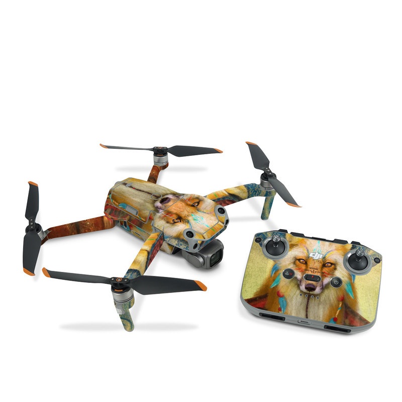 DJI Air 2S Skin design of Red fox, Canidae, Fox, Wildlife, Swift fox, Carnivore, Jackal, Fur, Snout, Art, with red, black, gray, green, blue colors