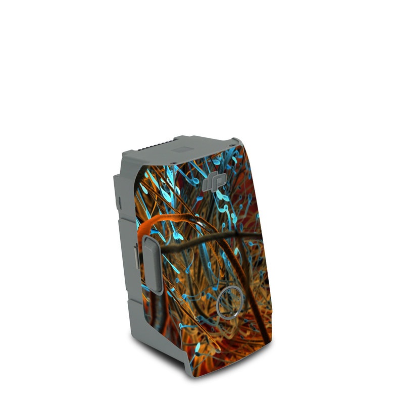 DJI Air 2S Battery Skin design of Orange, Tree, Electric blue, Organism, Fractal art, Plant, Art, Graphics, Space, Psychedelic art, with orange, blue, red, yellow, purple colors