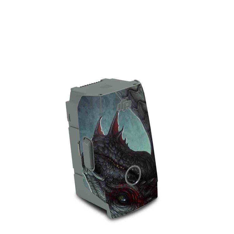 DJI Air 2S Battery Skin design of Dragon, Fictional character, Mythical creature, Demon, Cg artwork, Illustration, Green dragon, Supernatural creature, Cryptid, with red, gray, blue colors