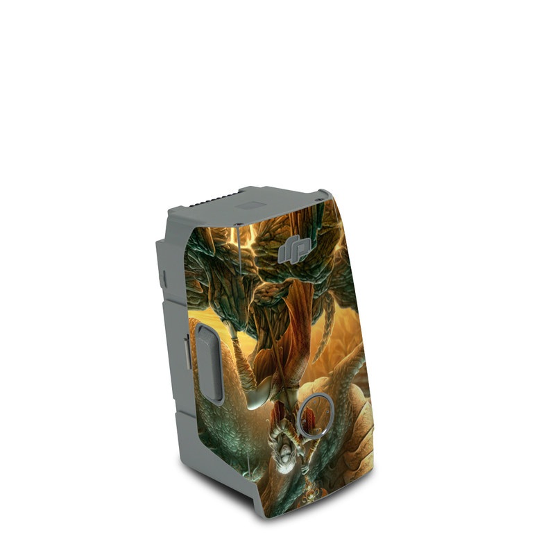 DJI Air 2S Battery Skin design of Dragon, Cg artwork, Mythology, Fictional character, Mythical creature, Art, Illustration, Cryptid, Sculpture, Demon, with black, green, red, gray, blue colors