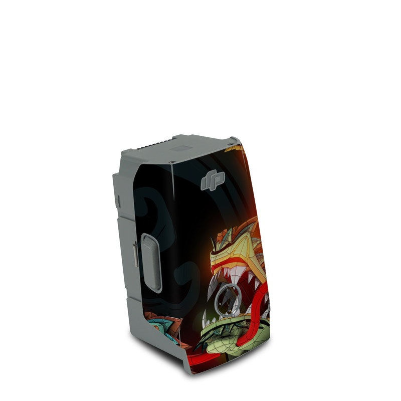 DJI Air 2S Battery Skin design of Dragon, Fictional character, Illustration, Art, Cg artwork, Fiction, Mythical creature, Graphics, with black, green, red, yellow, orange colors