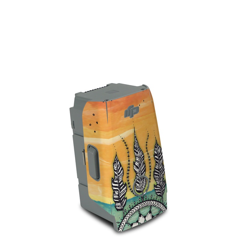 DJI Air 2S Battery Skin design of Text, Sky, Font, Illustration, Plant, Art, Wildflower, sunflower, Graphics, with blue, green, yellow, orange, black colors