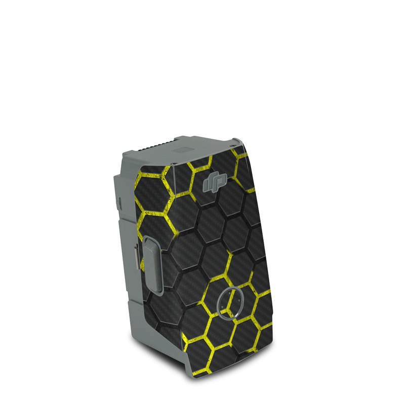 DJI Air 2S Battery Skin design of Black, Pattern, Yellow, Mesh, Net, Chain-link fencing, Design, Metal, with black, gray, yellow colors