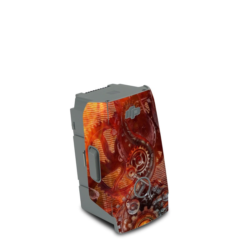 DJI Air 2S Battery Skin design of Dragon, Demon, Cg artwork, Illustration, Fictional character, Fractal art, Flame, Art, Mythology, Supernatural creature, with red, black, orange, pink, green colors