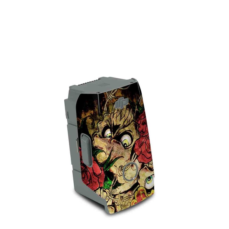 DJI Air 2S Battery Skin design of Illustration, Bouquet, Art, Skull, Plant, Rose, Flower, Graphic design, Fictional character, Floral design, with black, red, green, gray colors
