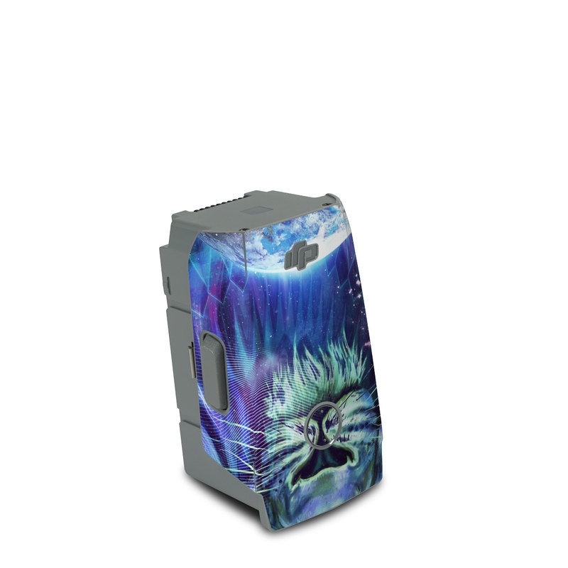 DJI Air 2S Battery Skin design of Lion, Felidae, Purple, Wildlife, Big cats, Illustration, Darkness, Space, Painting, Art, with purple, blue, green, black, white, red colors