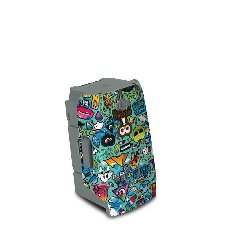 DJI Air 2S Battery Skin design of Cartoon, Art, Pattern, Design, Illustration, Visual arts, Doodle, Psychedelic art, with black, blue, gray, red, green colors