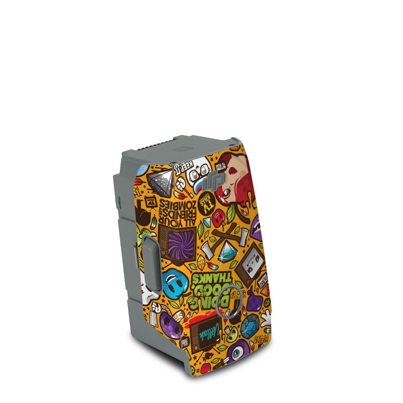 DJI Air 2S Battery Skin design of Pattern, Psychedelic art, Visual arts, Art, Design, Illustration, Graphic design, Doodle, with black, green, red, gray, orange, blue colors