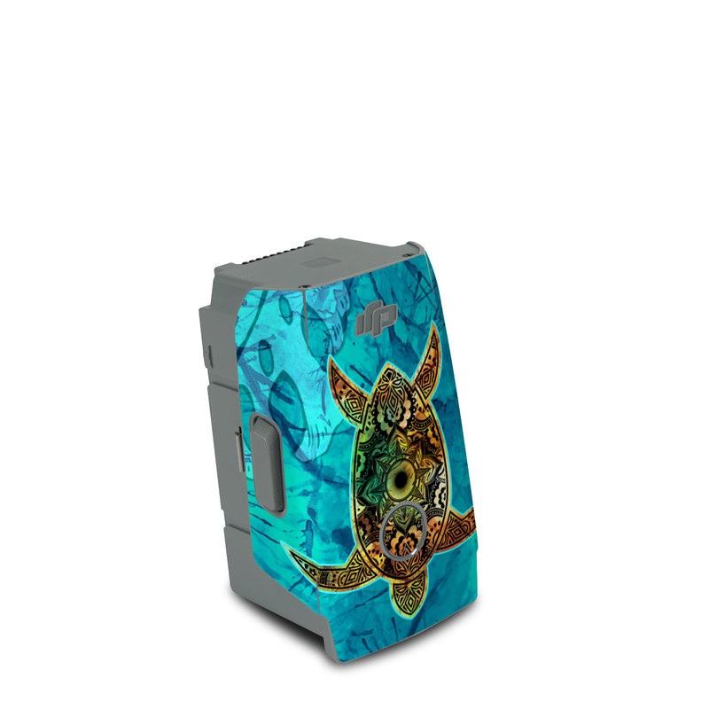 DJI Air 2S Battery Skin design of Sea turtle, Green sea turtle, Turtle, Hawksbill sea turtle, Tortoise, Reptile, Loggerhead sea turtle, Illustration, Art, Pattern, with blue, black, green, gray, red colors