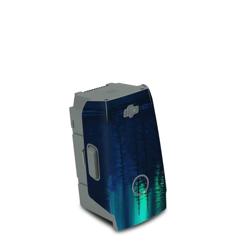 DJI Air 2S Battery Skin design of Blue, Light, Natural environment, Tree, Sky, Forest, Darkness, Aurora, Night, Electric blue, with black, blue colors