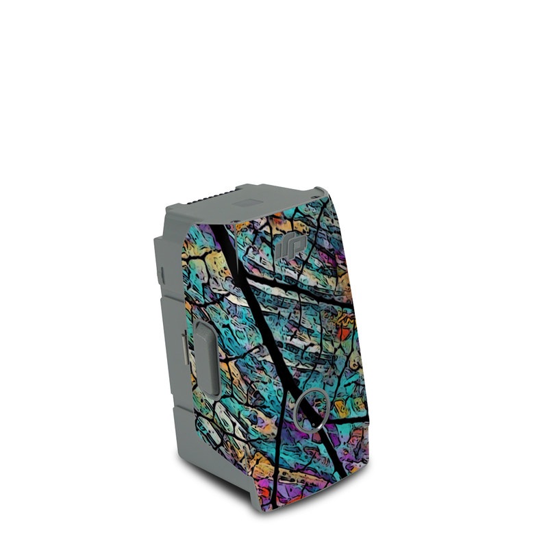DJI Air 2S Battery Skin design of Pattern, Colorfulness, Line, Branch, Tree, Leaf, Design, Visual arts, Glass, Plant, with black, gray, red, blue, green colors