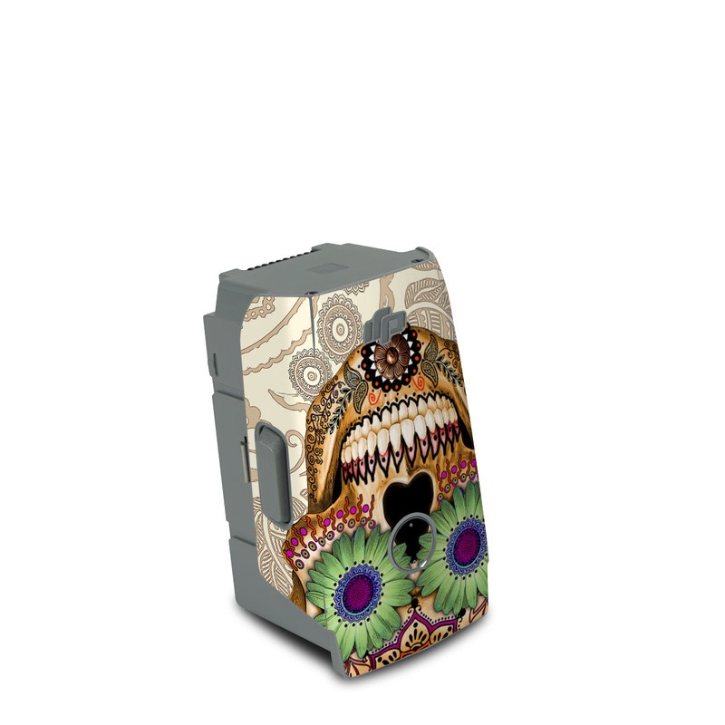 DJI Air 2S Battery Skin design of Skull, Bone, Pattern, Design, Illustration, Visual arts, Fashion accessory, Art, with gray, yellow, green, black, red, pink colors