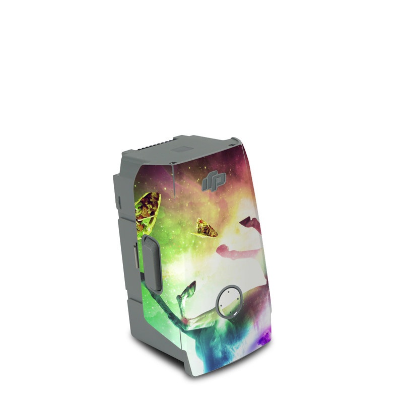 DJI Air 2S Battery Skin design of Fictional character, Illustration, Unicorn, Graphic design, Sky, Space, Mythical creature, Cg artwork, Art, Mythology, with black, white, blue, green, purple, pink, red colors