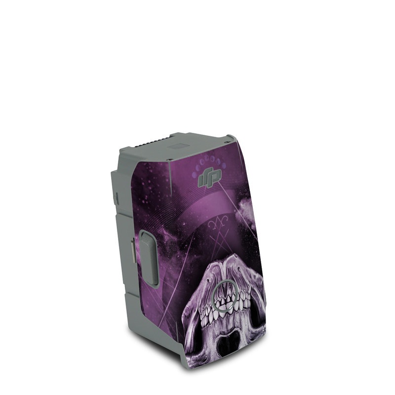 DJI Air 2S Battery Skin design of Skull, Bone, Illustration, Font, Jaw, Fictional character, Graphic design, Graphics, Art, with black, white, gray, purple colors