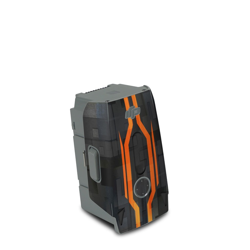 DJI Air 2S Battery Skin design of Orange, Font, Parallel, Pattern, Graphics, Rectangle, Logo, Brand, Graphic design, Event, with black, orange colors