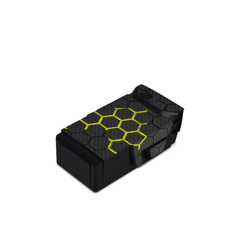 DJI Mavic Air Battery Skin design of Black, Pattern, Yellow, Mesh, Net, Chain-link fencing, Design, Metal, with black, gray, yellow colors