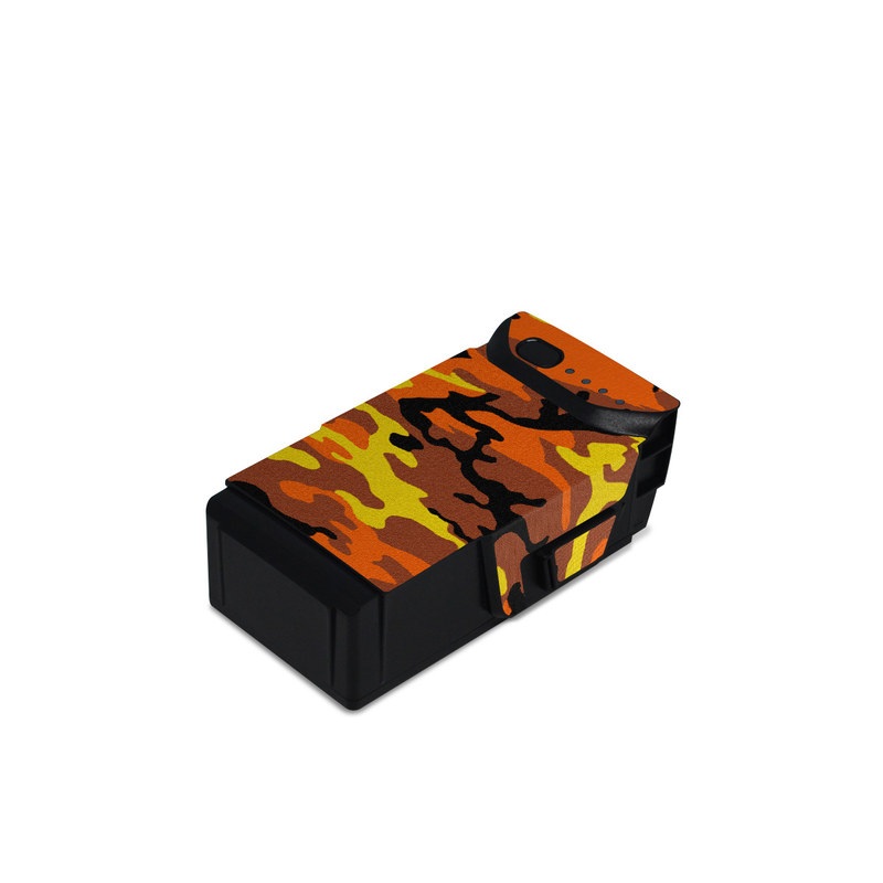 DJI Mavic Air Battery Skin design of Military camouflage, Orange, Pattern, Camouflage, Yellow, Brown, Uniform, Design, Tree, Wildlife, with red, green, black colors