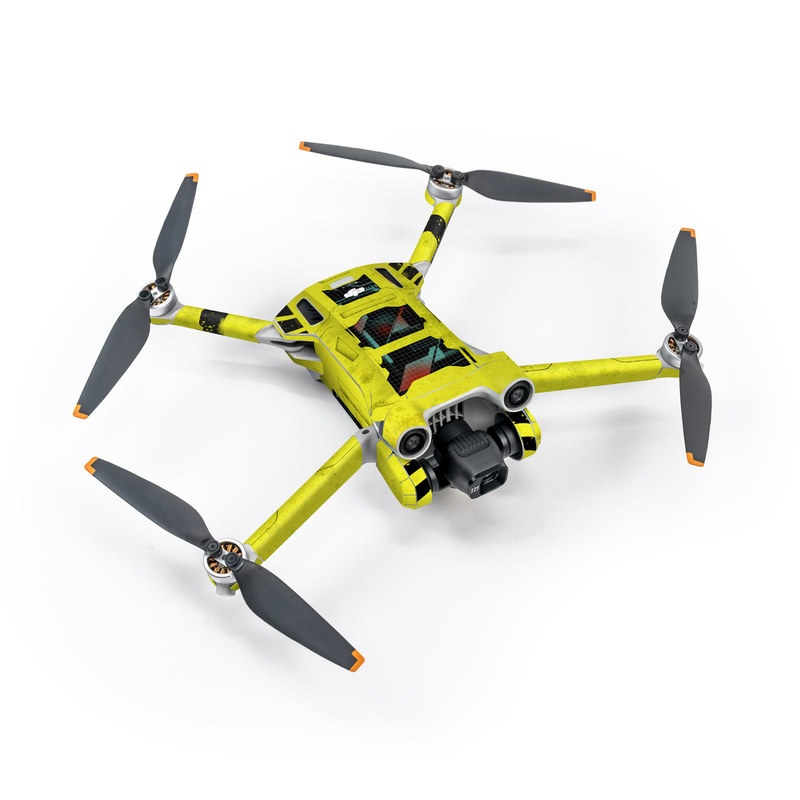 DJI Mini 3 Pro Skin design of Yellow, Green, Font, Pattern, Graphic design with black, yellow, gray, blue, green colors