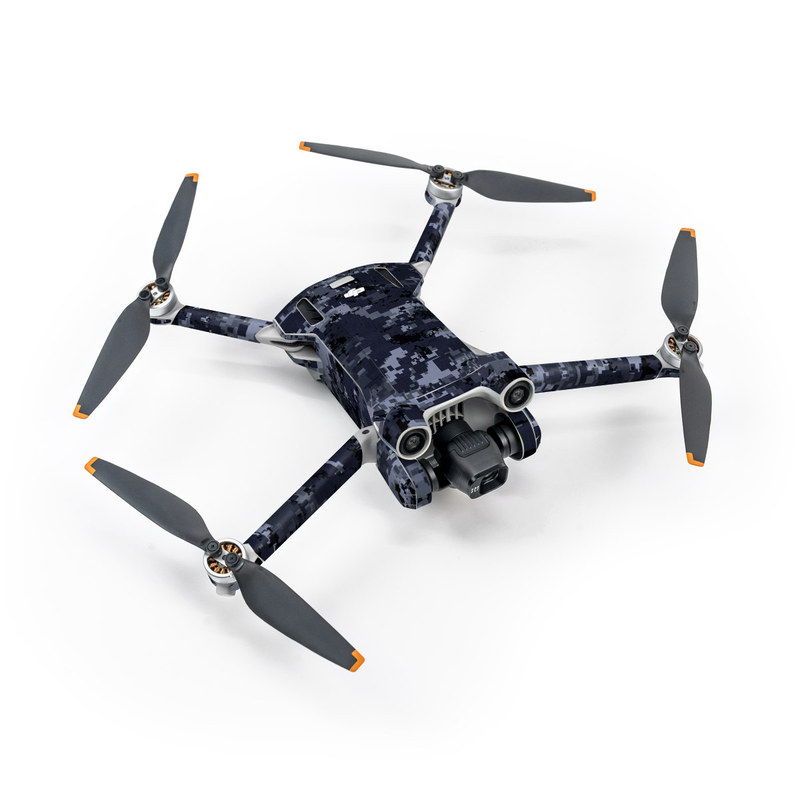 DJI Mini 3 Pro Skin design of Military camouflage, Black, Pattern, Blue, Camouflage, Design, Uniform, Textile, Black-and-white, Space with black, gray, blue colors