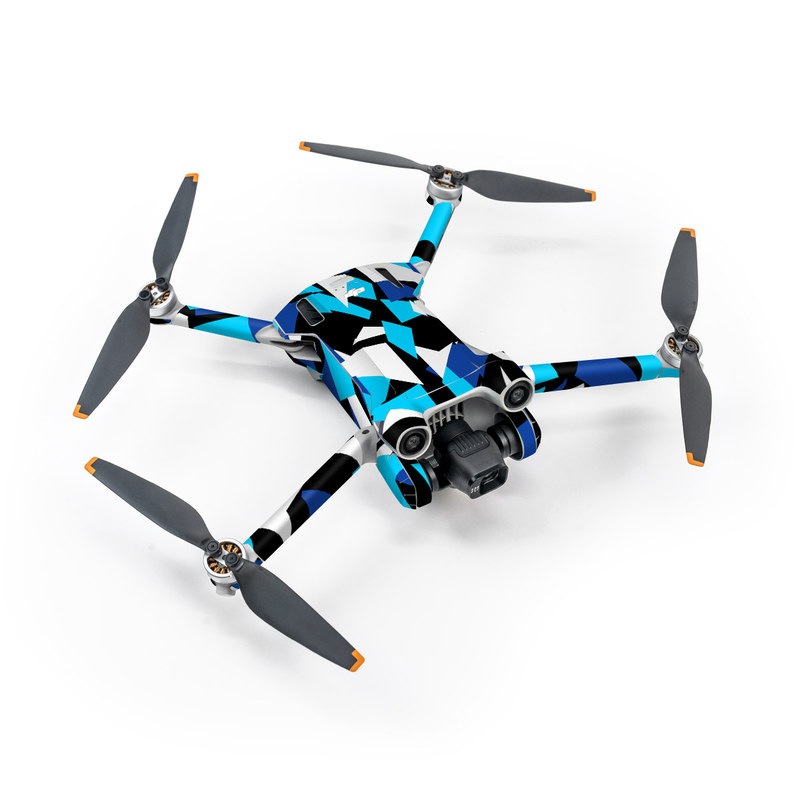 DJI Mini 3 Pro Skin design of Blue, Pattern, Turquoise, Cobalt blue, Teal, Design, Electric blue, Graphic design, Triangle, Font with blue, white, black colors