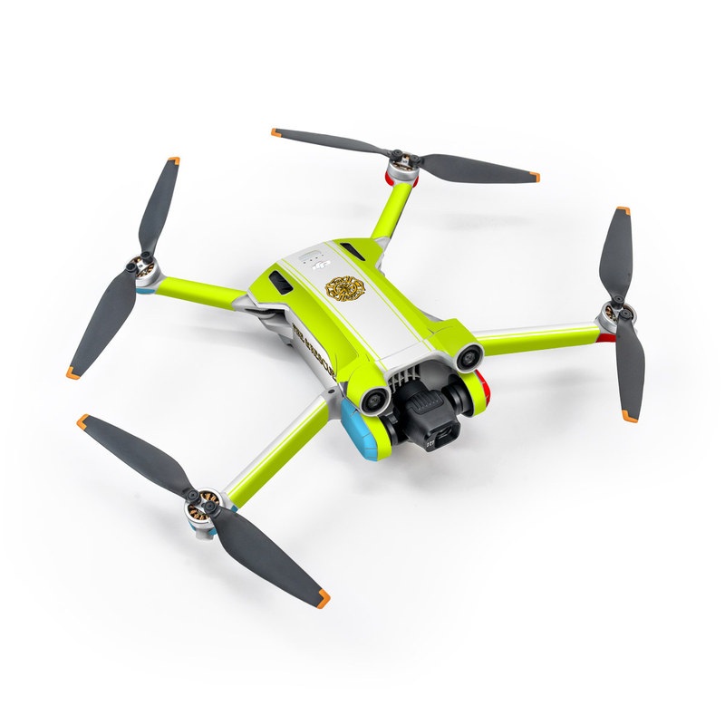 DJI Mini 3 Pro Skin design of Yellow, Line, Font, Military rank with white, green, red, yellow colors