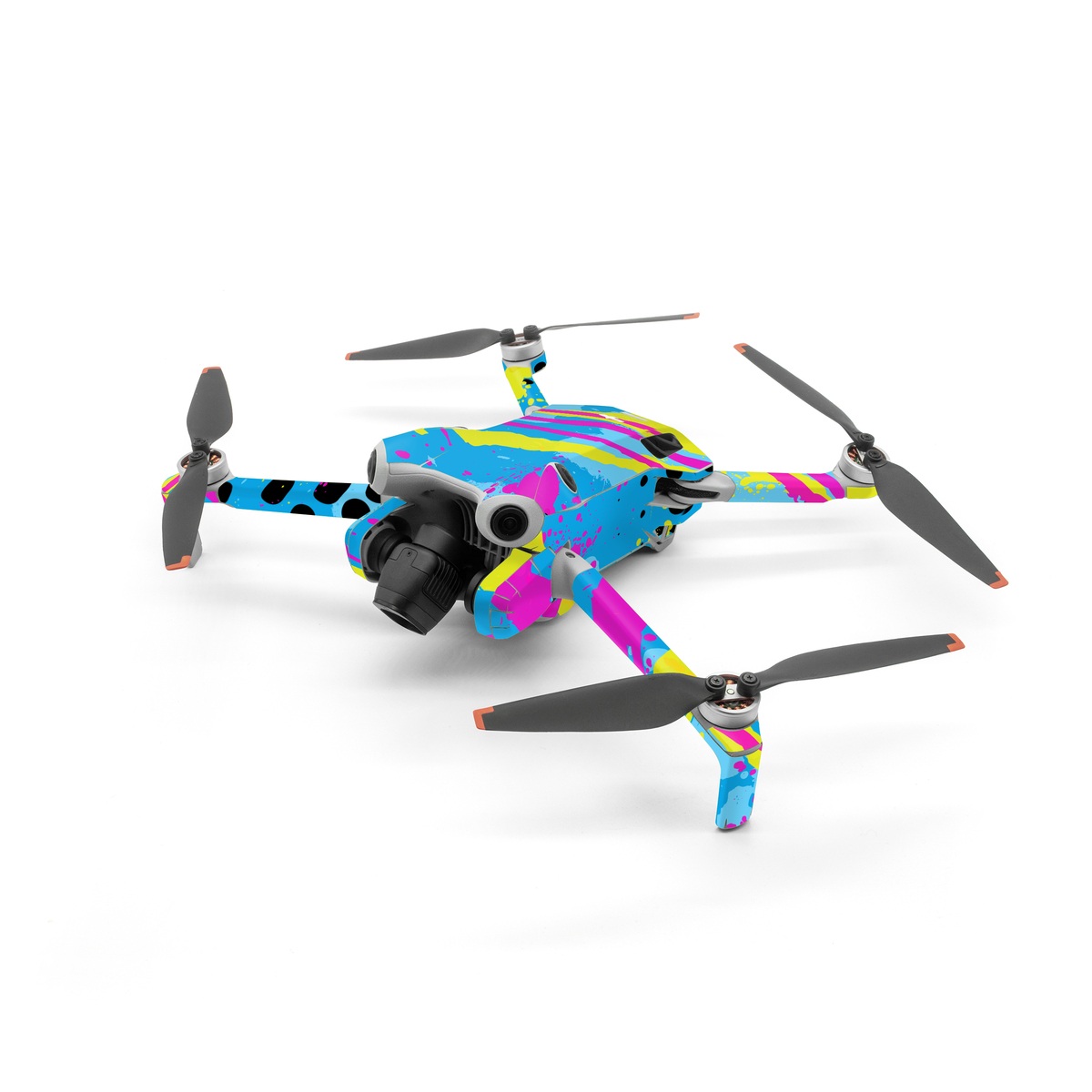 DJI Mini 4 Pro Skin design of Blue, Colorfulness, Graphic design, Pattern, Water, Line, Design, Graphics, Illustration, Visual arts, with blue, black, yellow, pink colors