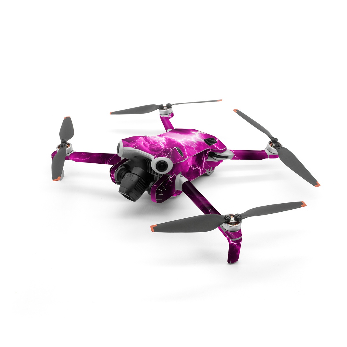 DJI Mini 4 Pro Skin design of Sky, Thunder, Lightning, Thunderstorm, Atmosphere, White, Purple, Light, Nature, Water, with black, pink colors