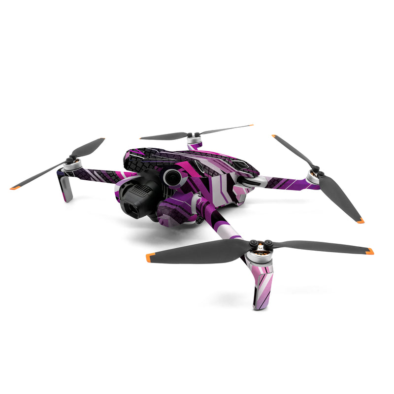 DJI Mini 4 Pro Skin design of Automotive lighting, Hood, Grille, Purple, Automotive design, Automotive exterior, Violet, Motor vehicle, Pink, Line, with black, purple, white, gray, pink colors