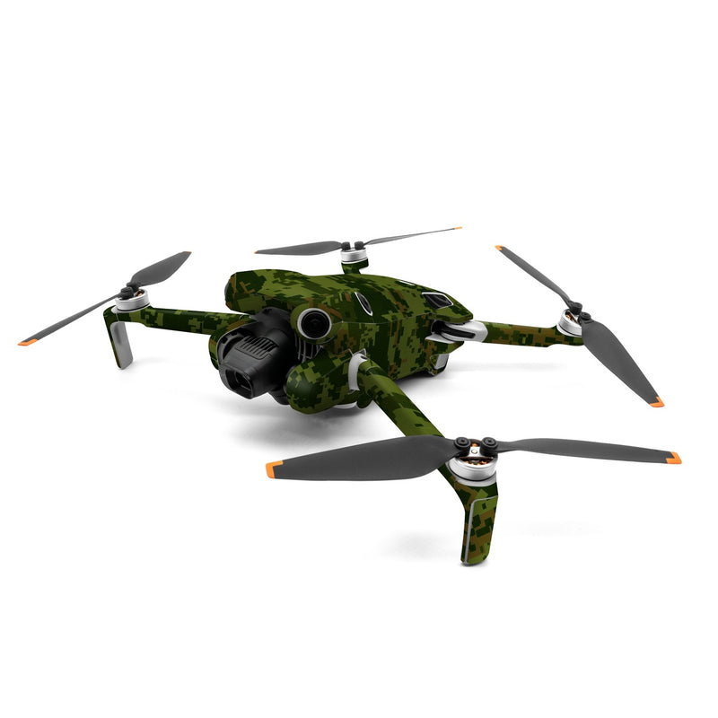 DJI Mini 4 Pro Skin design of Military camouflage, Green, Pattern, Uniform, Camouflage, Clothing, Design, Leaf, Plant, with green, brown colors