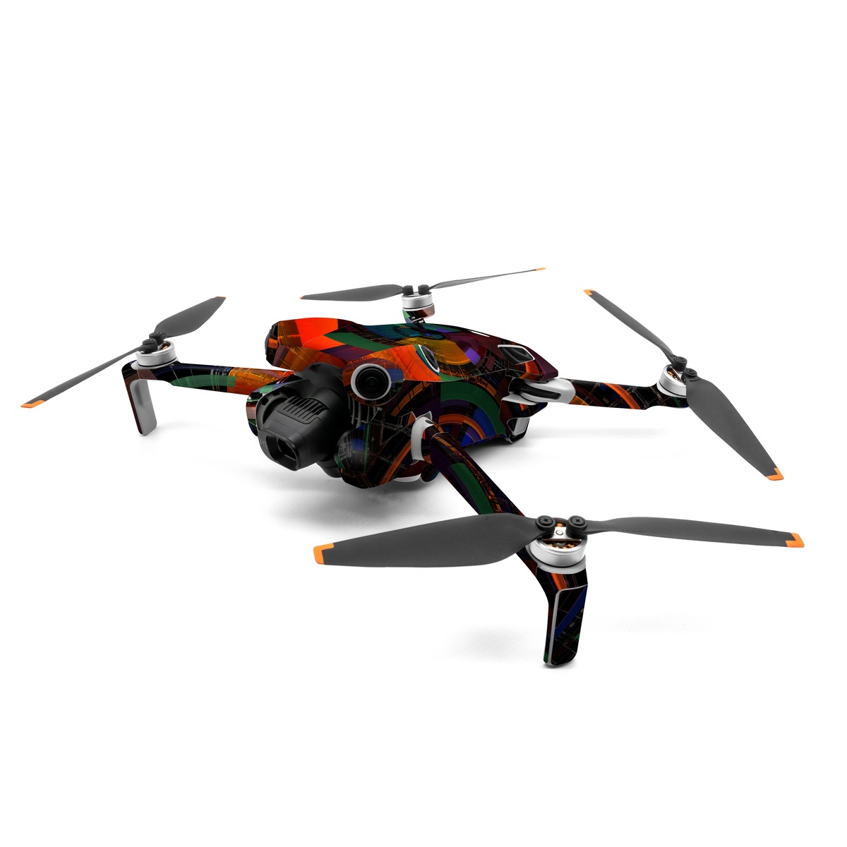 DJI Mini 4 Pro Skin design of Colorfulness, Pattern, Circle, Design, Architecture, Symmetry, Art, Spiral, Psychedelic art, with black, red, blue, green, orange, brown colors