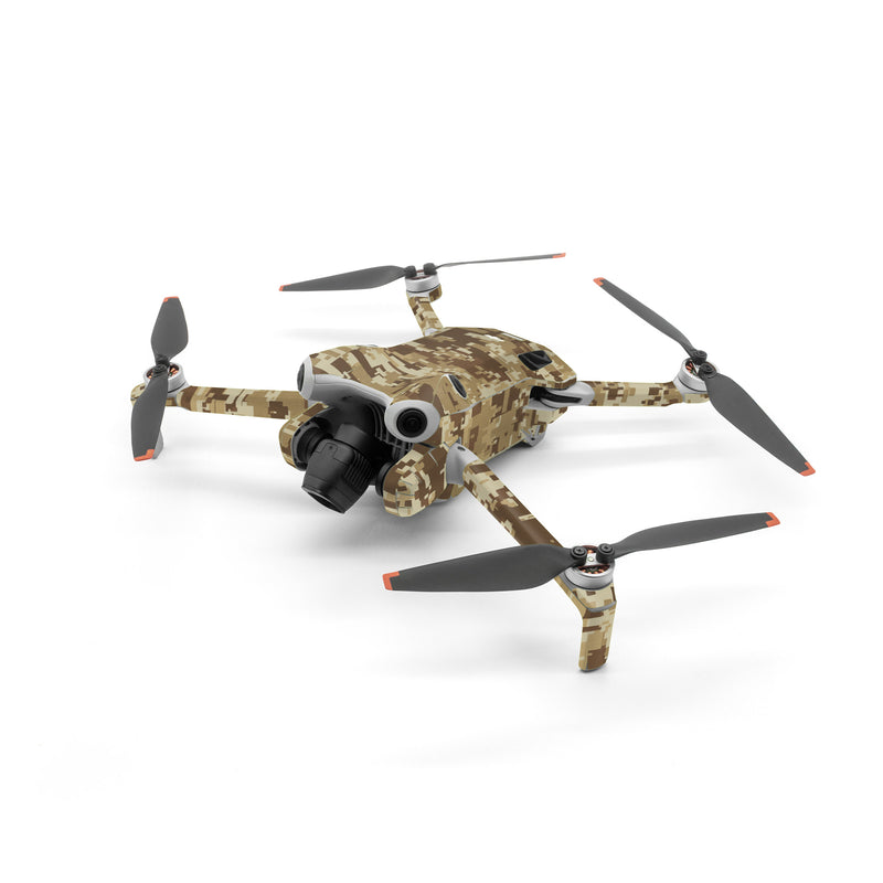DJI Mini 4 Pro Skin design of Military camouflage, Brown, Pattern, Camouflage, Wall, Beige, Design, Textile, Uniform, Flooring, with brown colors