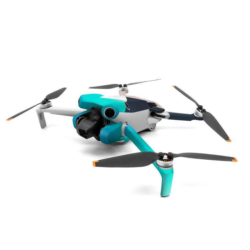DJI Mini 4 Pro Skin design of Blue, Turquoise, Aqua, Line, Triangle, Design, Material property, Graphic design, Pattern, Architecture, with black, white, brown, blue colors