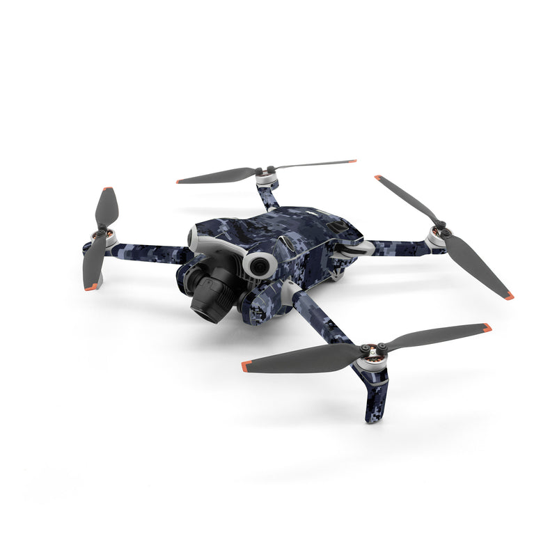 DJI Mini 4 Pro Skin design of Military camouflage, Black, Pattern, Blue, Camouflage, Design, Uniform, Textile, Black-and-white, Space, with black, gray, blue colors