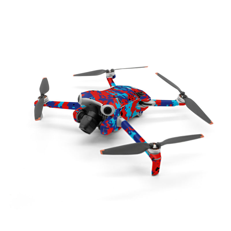DJI Mini 4 Pro Skin design of Blue, Red, Pattern, Textile, Electric blue, with blue, red colors